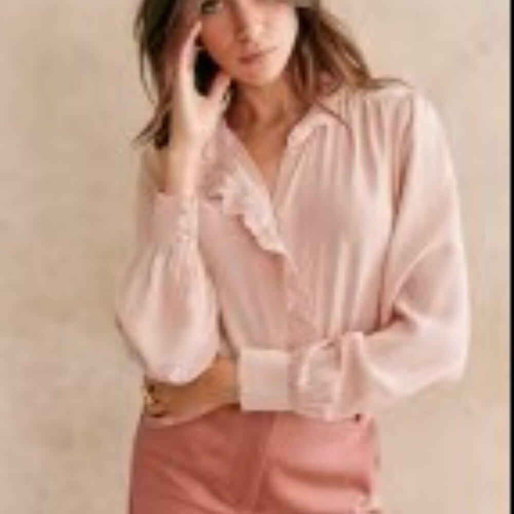 Sezane Chlo Blouse in Pale Pink Silk, Size 14, Like New